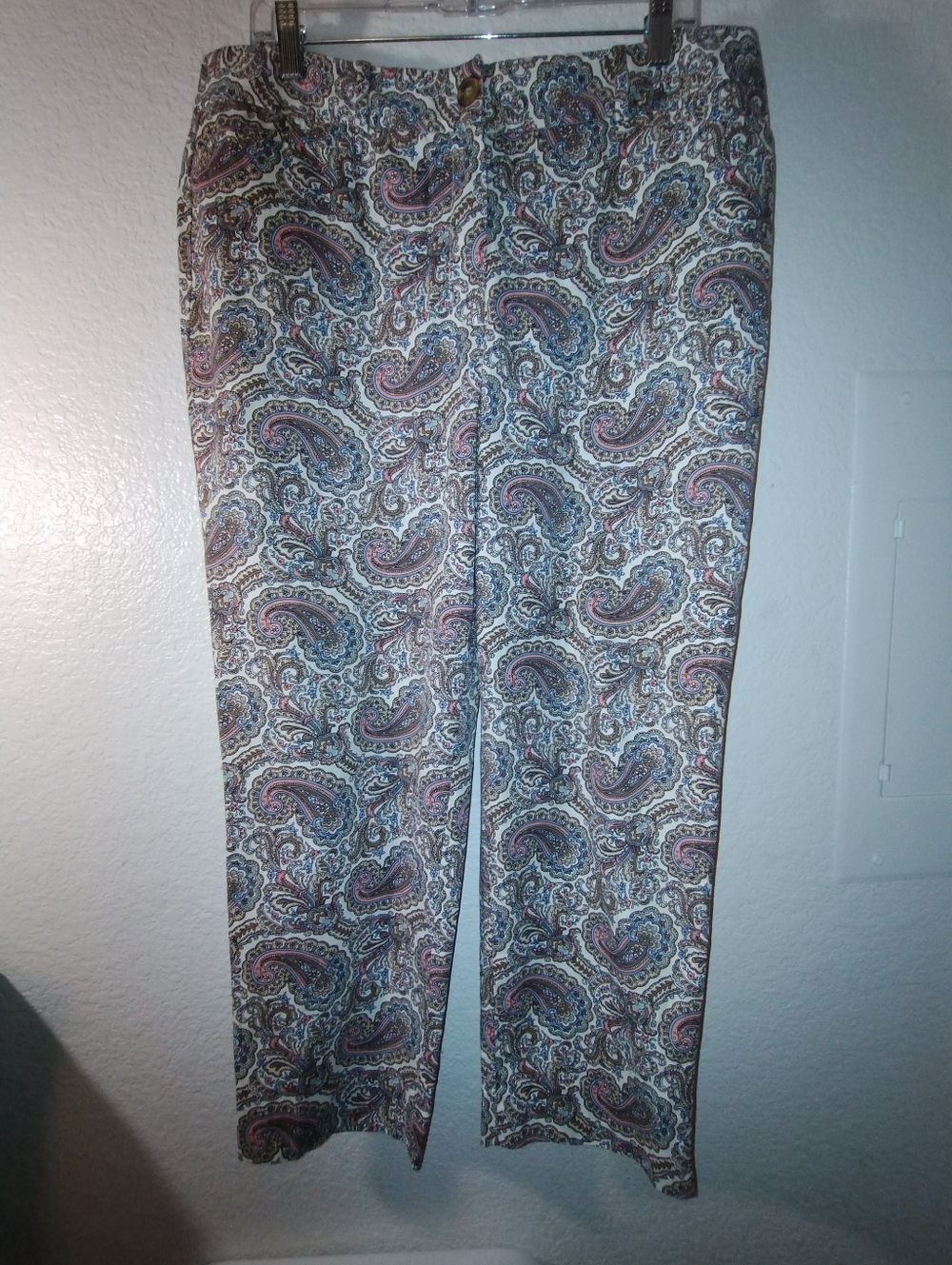 Talbots Paisley Print Straight Leg Pink Blue Taupe Size 12